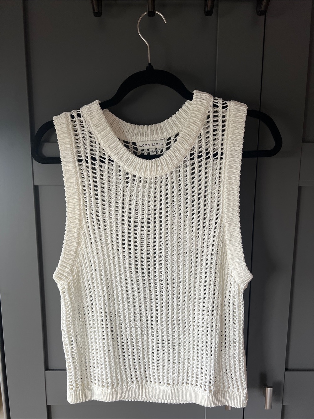 Moon River Open-Knit White Sleeveless Tank